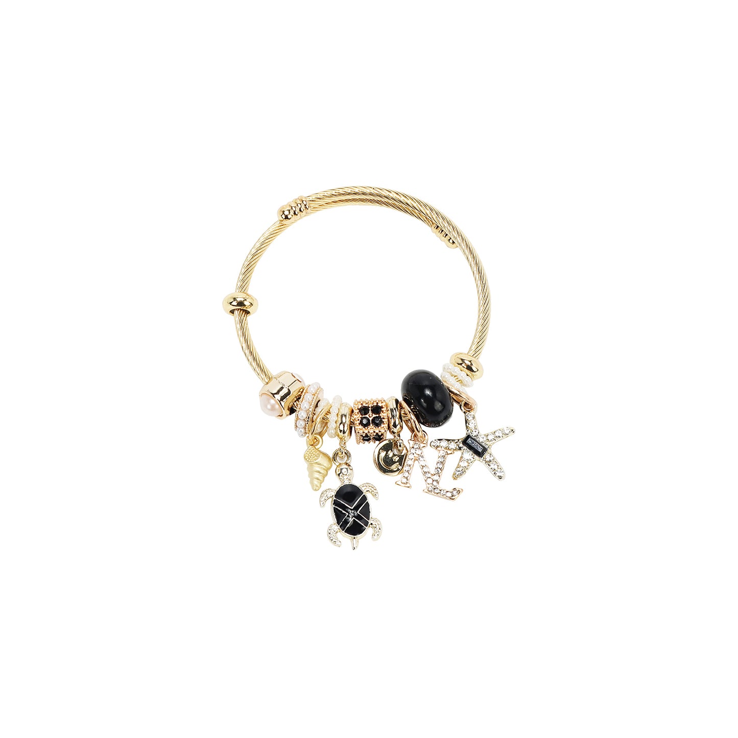 GOLD OCEAN CHARM CABLE BRACELET - BR8023 BLACK / BLUE / PINK