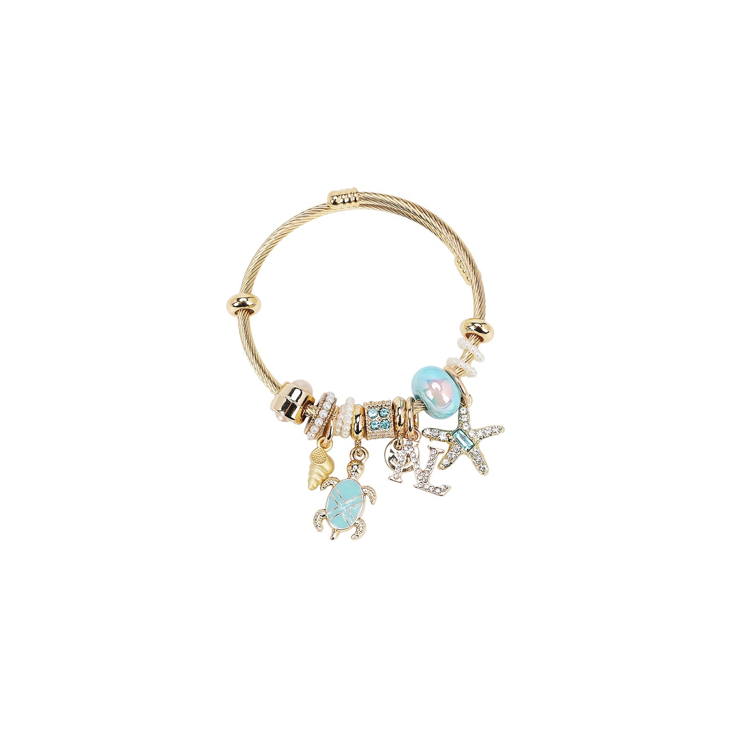 GOLD OCEAN CHARM CABLE BRACELET - BR8023 BLACK / BLUE / PINK