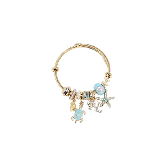 GOLD OCEAN CHARM CABLE BRACELET - BR8023 BLACK / BLUE / PINK