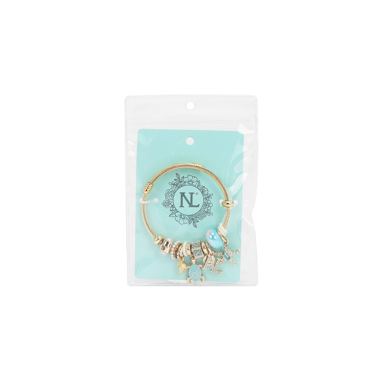 GOLD OCEAN CHARM CABLE BRACELET - BR8023 BLACK / BLUE / PINK