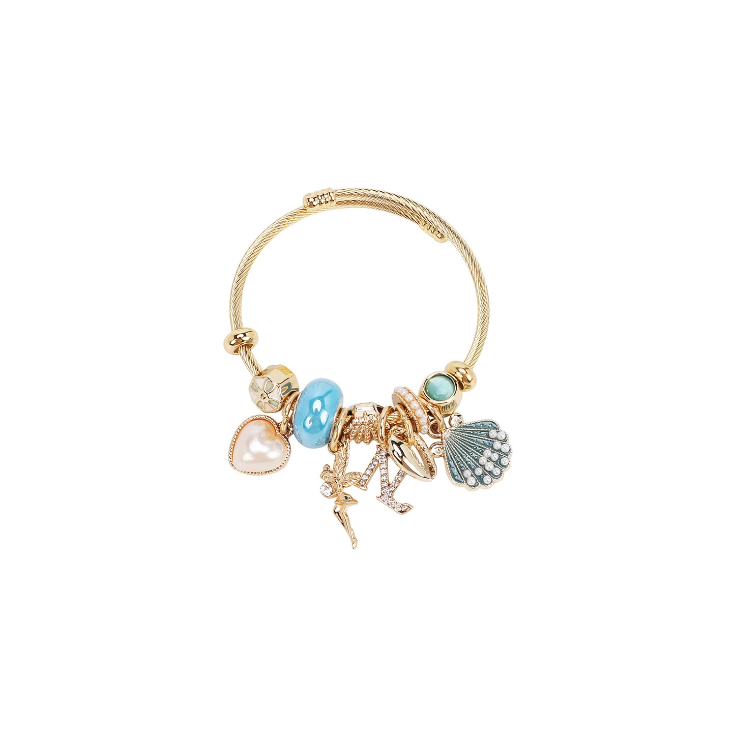 GOLD ROMANTIC OCEAN CHARM CABLE BRACELET - BR8024 BLUE / PINK / WHITE