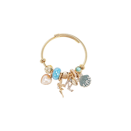 GOLD ROMANTIC OCEAN CHARM CABLE BRACELET - BR8024 BLUE / PINK / WHITE