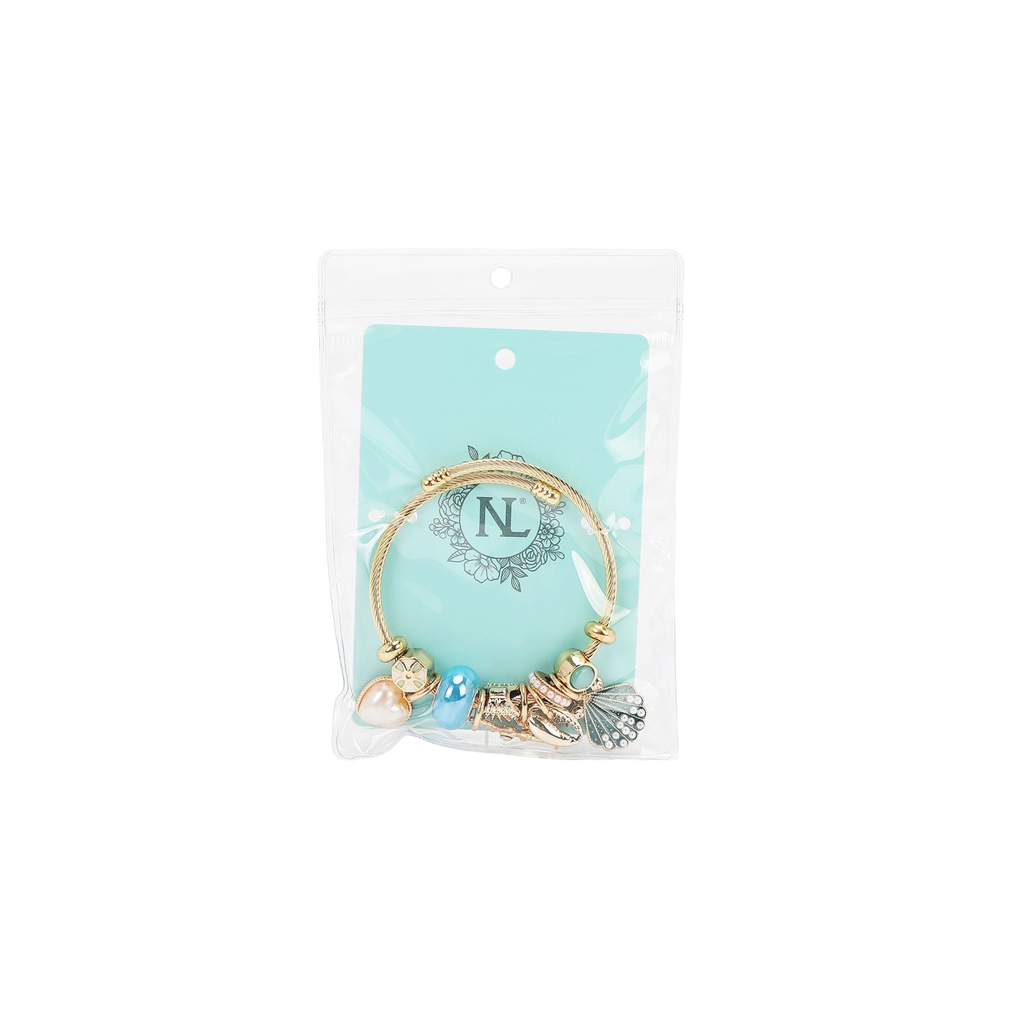 GOLD ROMANTIC OCEAN CHARM CABLE BRACELET - BR8024 BLUE / PINK / WHITE