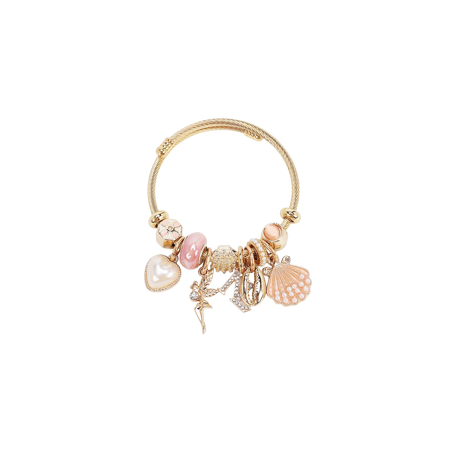 GOLD ROMANTIC OCEAN CHARM CABLE BRACELET - BR8024 BLUE / PINK / WHITE