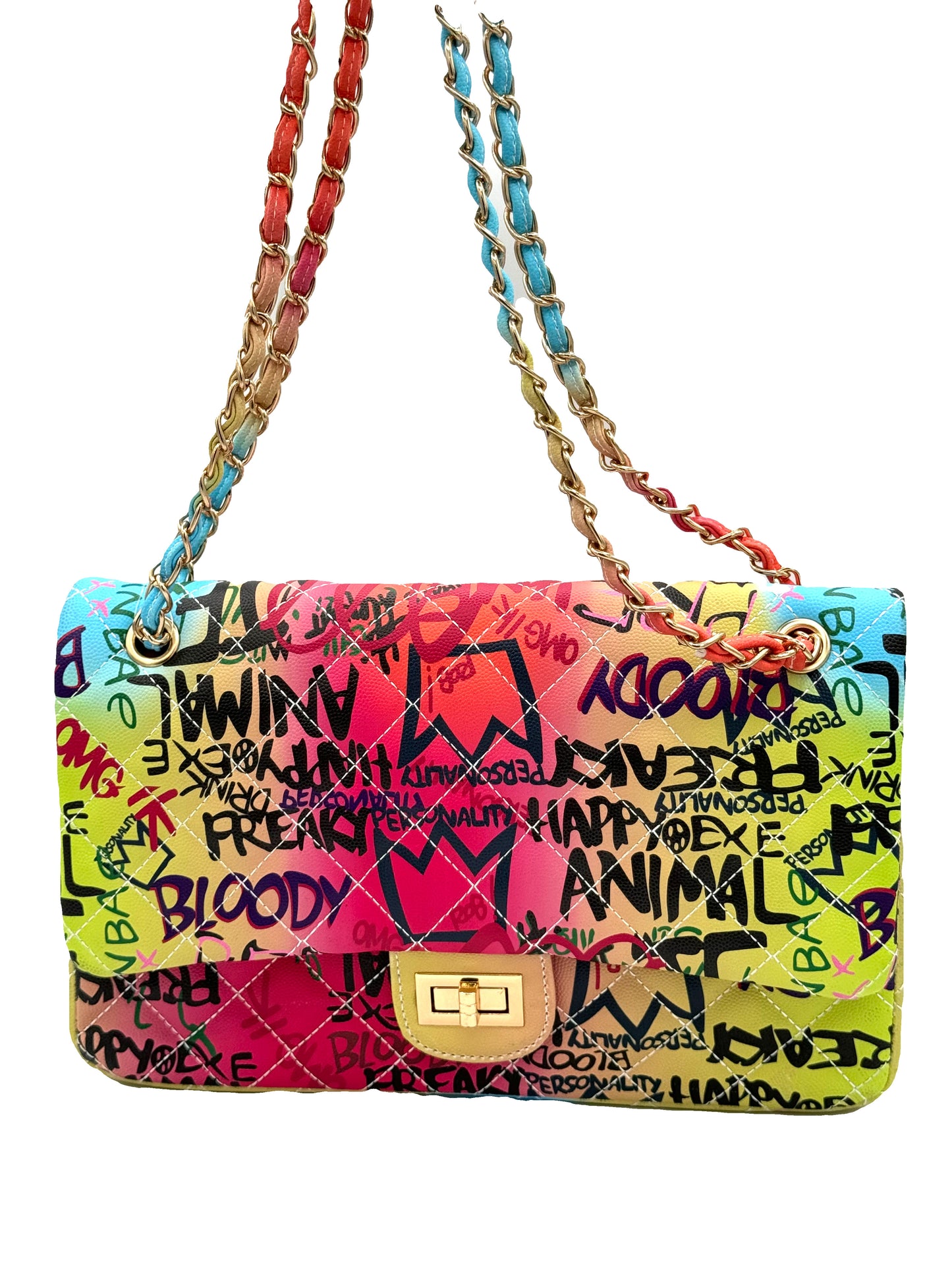 6411 Medium Size Graffiti Shoulder Handbag