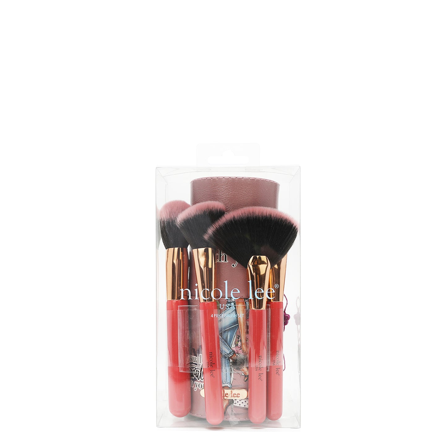 MACARIA MAKEUP CASE WITH 4 PIECE BRUSH SET - COS7473 SARA IS SOFT BUT STRONG / DOUBLE QUEENS /  PARIS FASHION WEK /  CASUAL WALK  /  SUCCESS IN NEW YORK /  ALL EMOTION / DREAMING THE CITY
