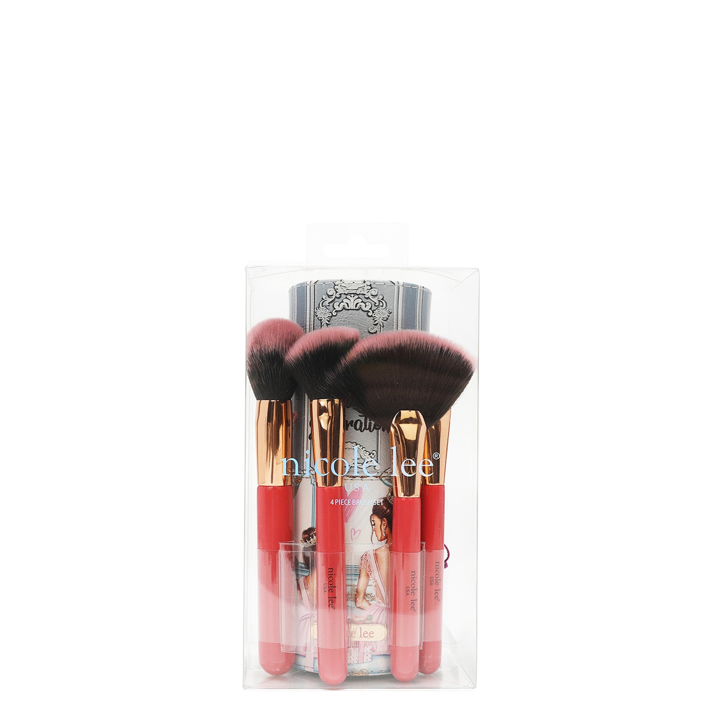 MACARIA MAKEUP CASE WITH 4 PIECE BRUSH SET - COS7473 SARA IS SOFT BUT STRONG / DOUBLE QUEENS /  PARIS FASHION WEK /  CASUAL WALK  /  SUCCESS IN NEW YORK /  ALL EMOTION / DREAMING THE CITY