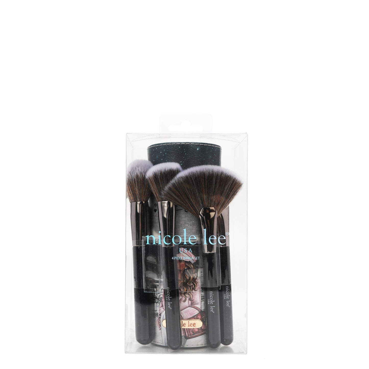MACARIA MAKEUP CASE WITH 4 PIECE BRUSH SET - COS7473 SARA IS SOFT BUT STRONG / DOUBLE QUEENS /  PARIS FASHION WEK /  CASUAL WALK  /  SUCCESS IN NEW YORK /  ALL EMOTION / DREAMING THE CITY