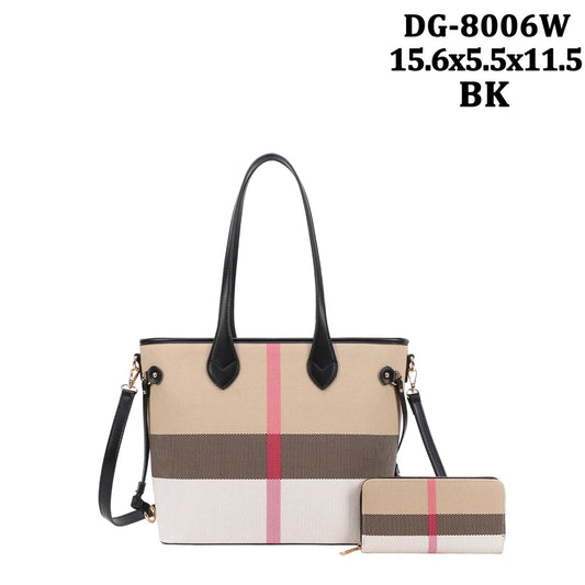 2 in 1  Plaid Tote & Wallet Set DG-8006W