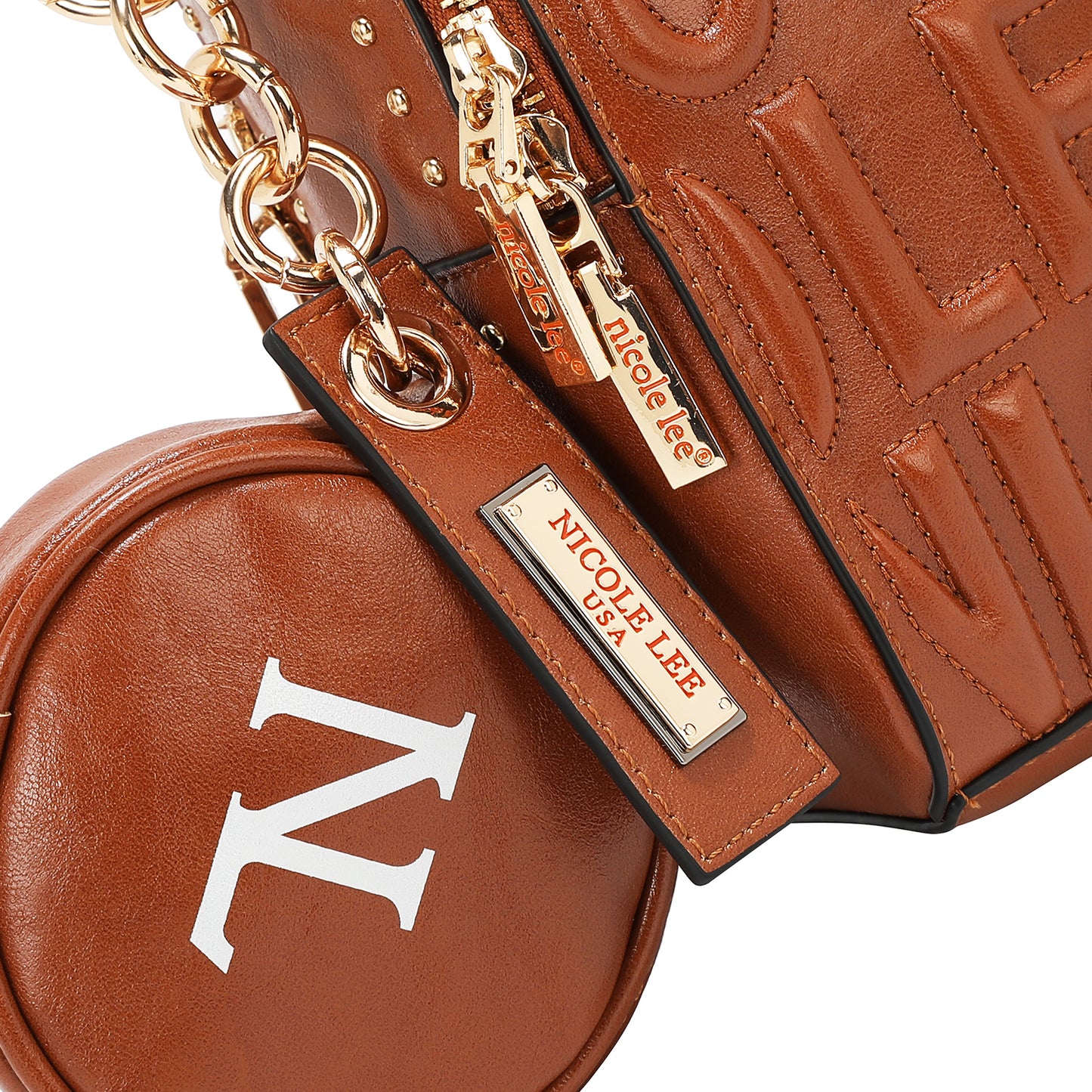 EMBOSSED LOGO SQUARE HANDBAG - EMB17451 WHITE / BROWN / OLIVE / WINE