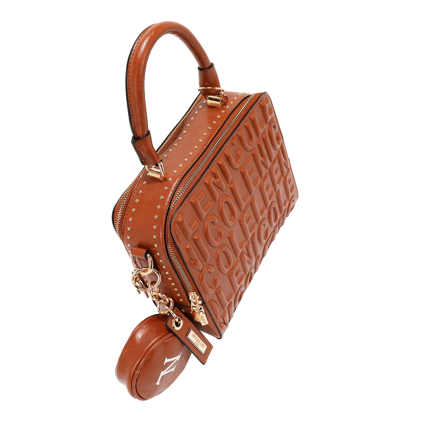 EMBOSSED LOGO SQUARE HANDBAG - EMB17451 WHITE / BROWN / OLIVE / WINE