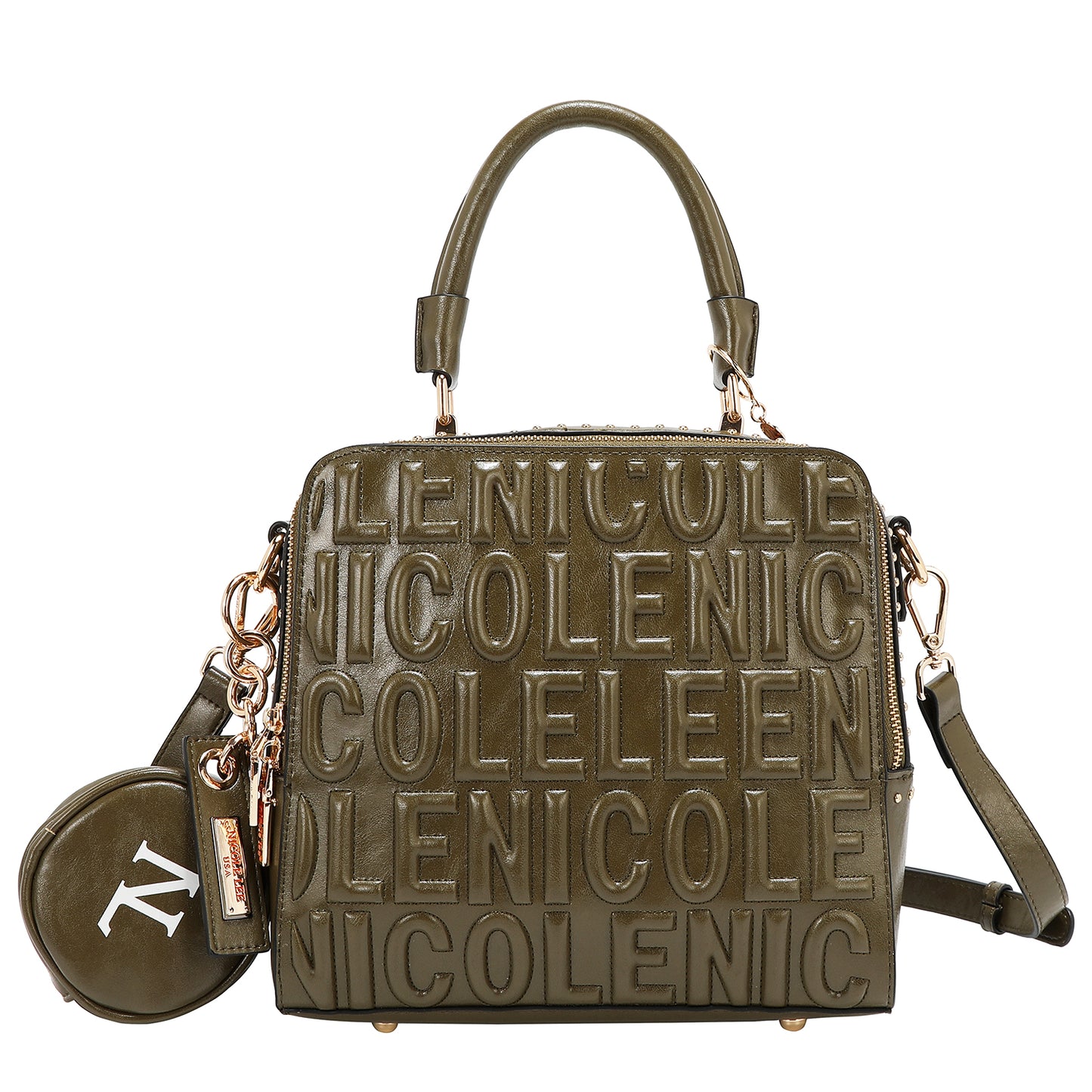 EMBOSSED LOGO SQUARE HANDBAG - EMB17451 WHITE / BROWN / OLIVE / WINE