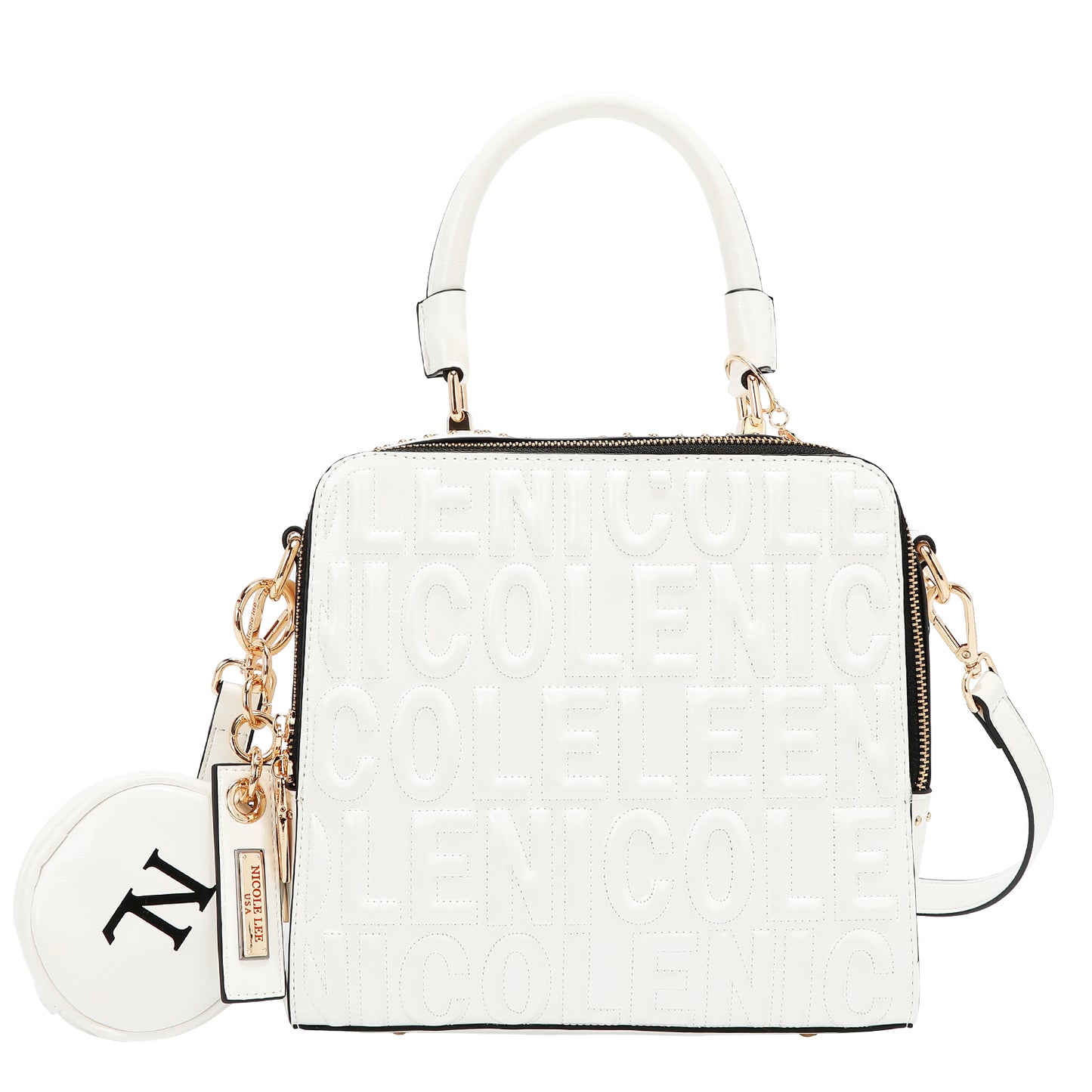 EMBOSSED LOGO SQUARE HANDBAG - EMB17451 WHITE / BROWN / OLIVE / WINE