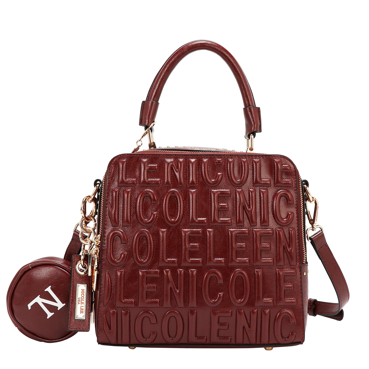 EMBOSSED LOGO SQUARE HANDBAG - EMB17451 WHITE / BROWN / OLIVE / WINE