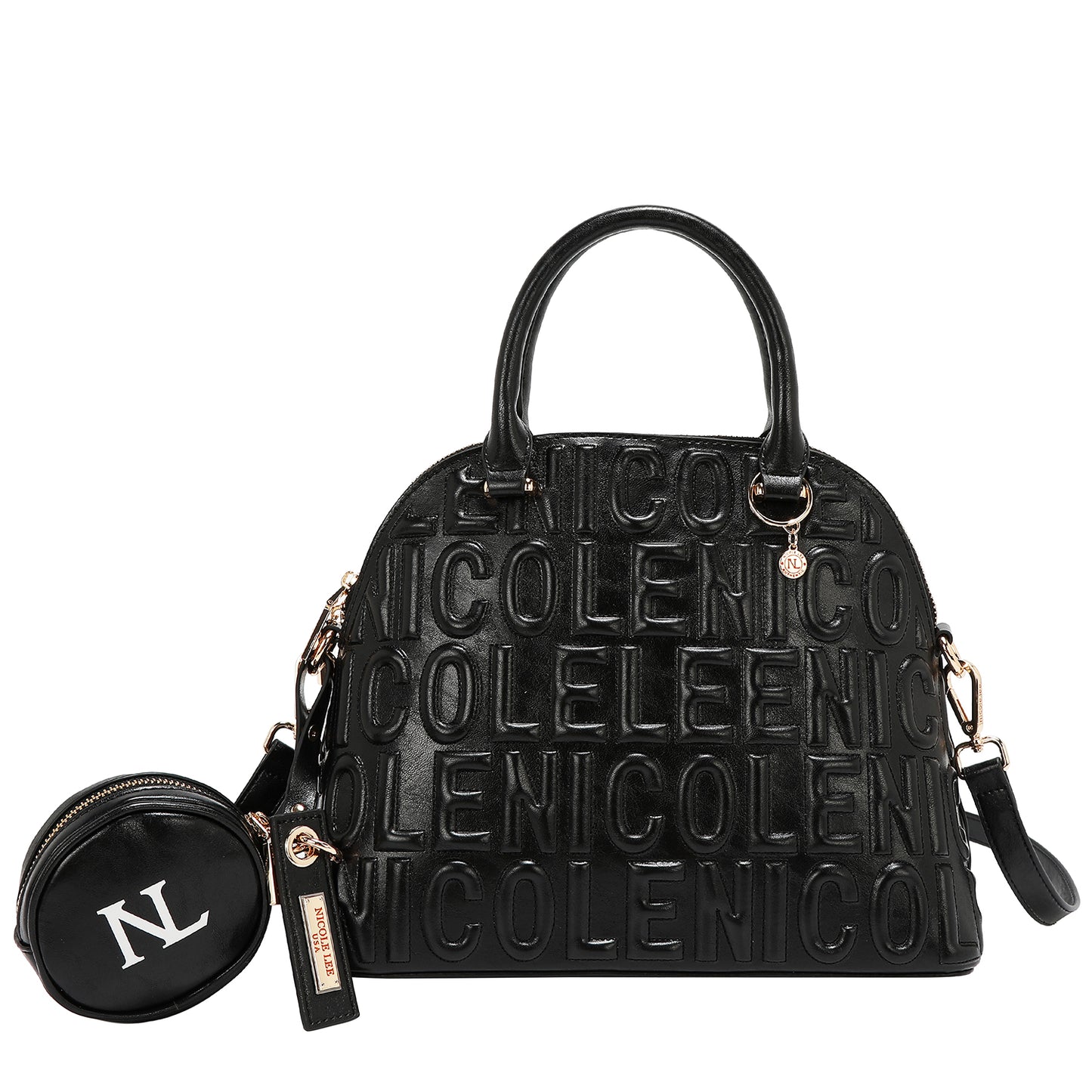 EMBOSSED LOGO DOME BAG - EMB17453 OLIVE / WHITE / BLACK/ BROWN