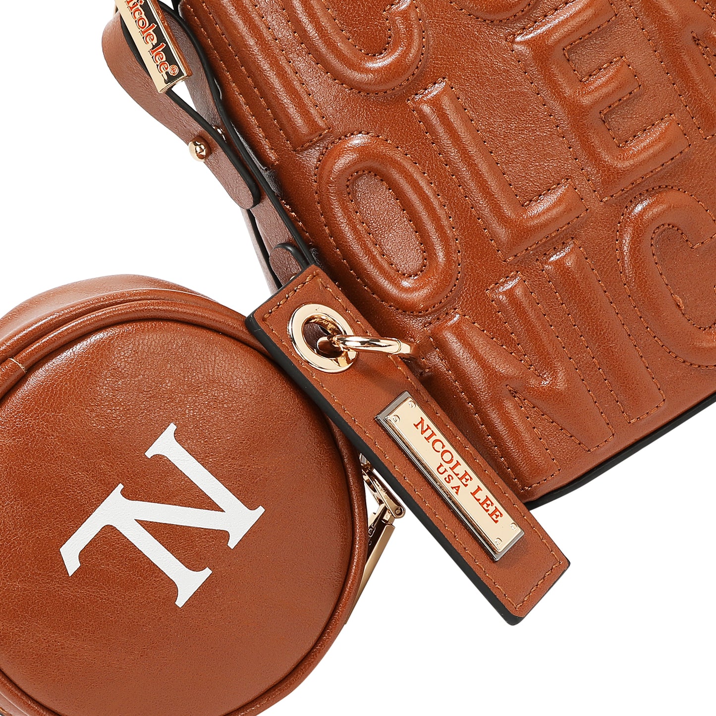 EMBOSSED LOGO DOME BAG - EMB17453 OLIVE / WHITE / BLACK/ BROWN