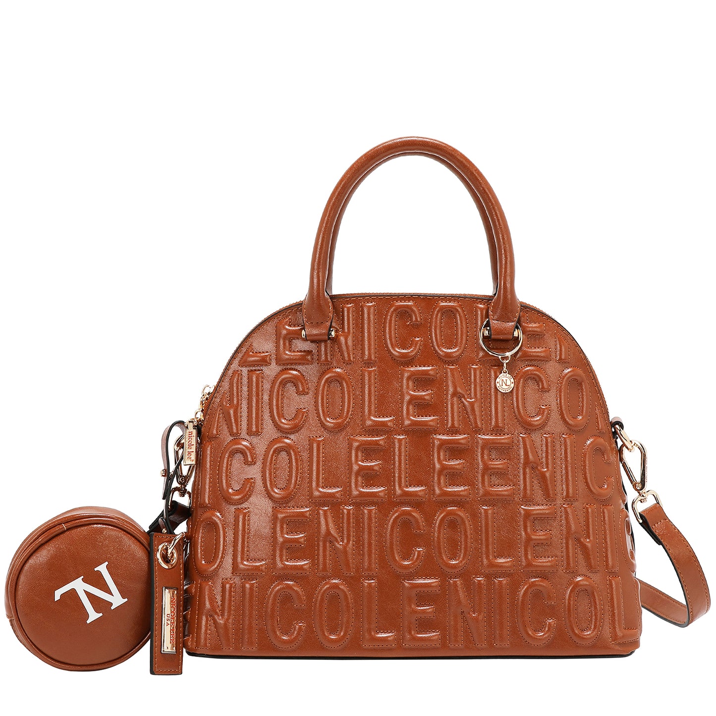 EMBOSSED LOGO DOME BAG - EMB17453 OLIVE / WHITE / BLACK/ BROWN