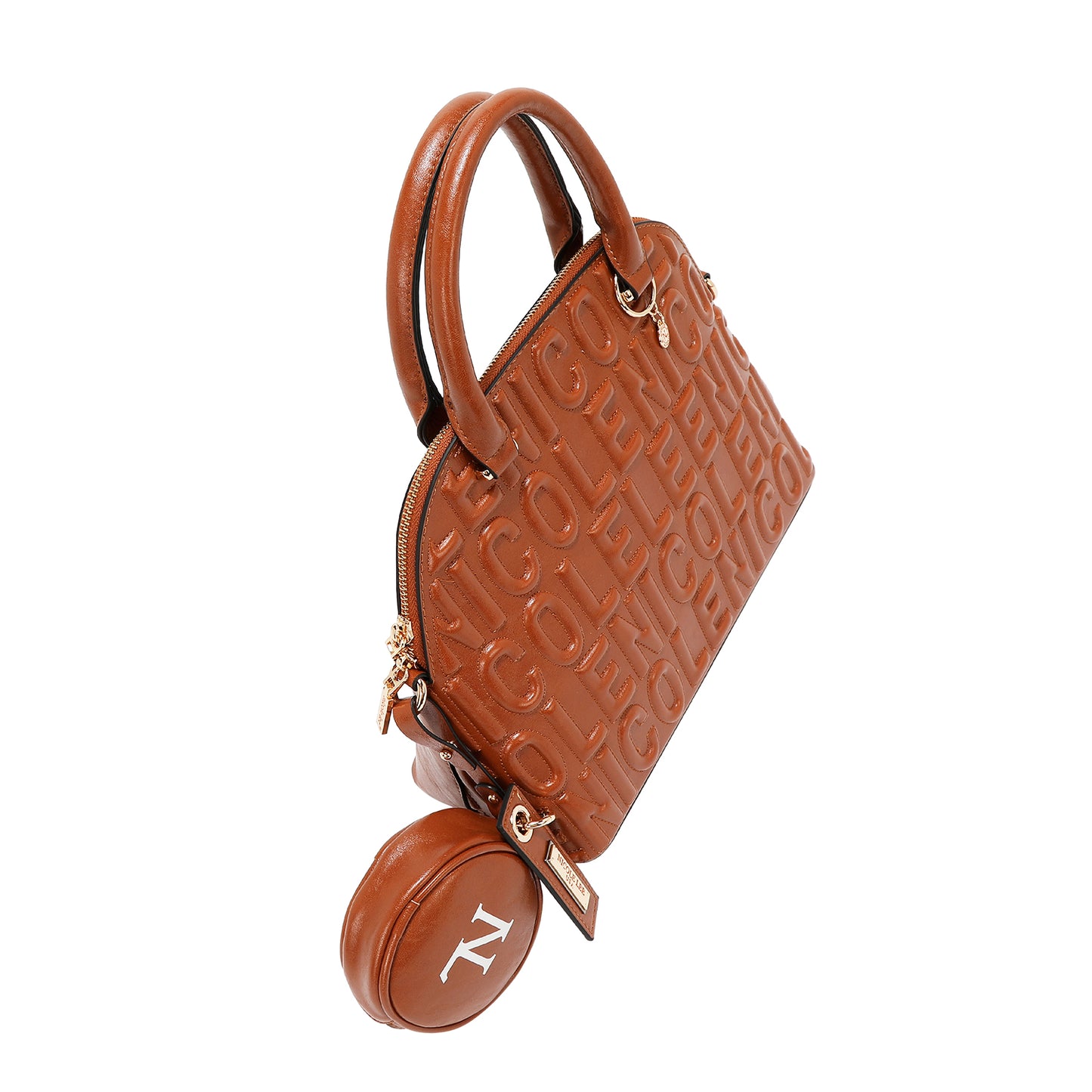 EMBOSSED LOGO DOME BAG - EMB17453 OLIVE / WHITE / BLACK/ BROWN