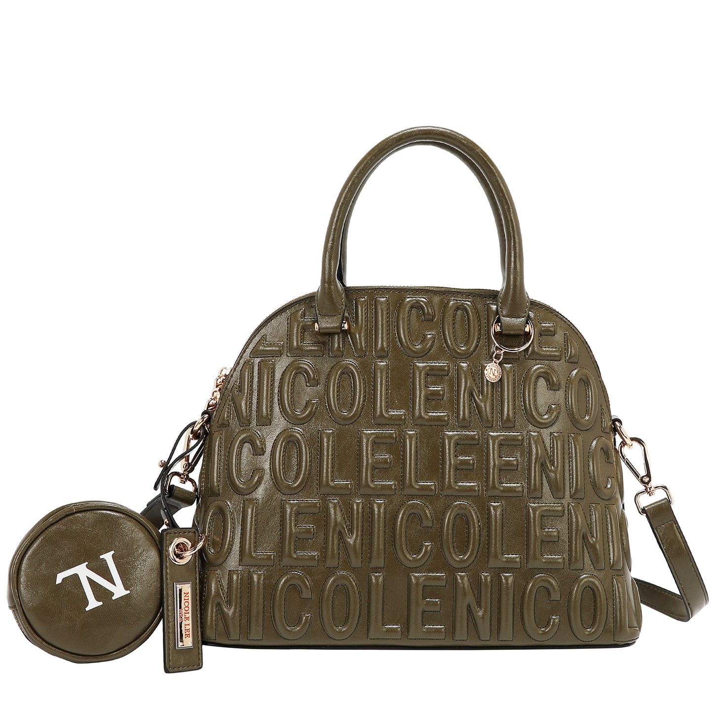 EMBOSSED LOGO DOME BAG - EMB17453 OLIVE / WHITE / BLACK/ BROWN