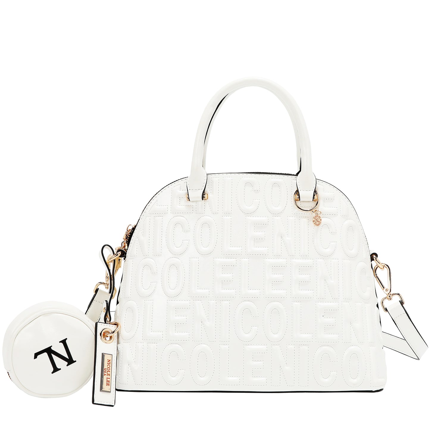 EMBOSSED LOGO DOME BAG - EMB17453 OLIVE / WHITE / BLACK/ BROWN