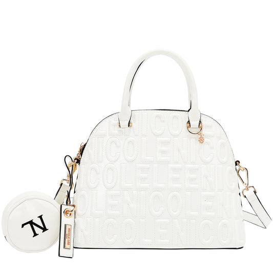 EMBOSSED LOGO DOME BAG - EMB17453 OLIVE / WHITE / BLACK/ BROWN