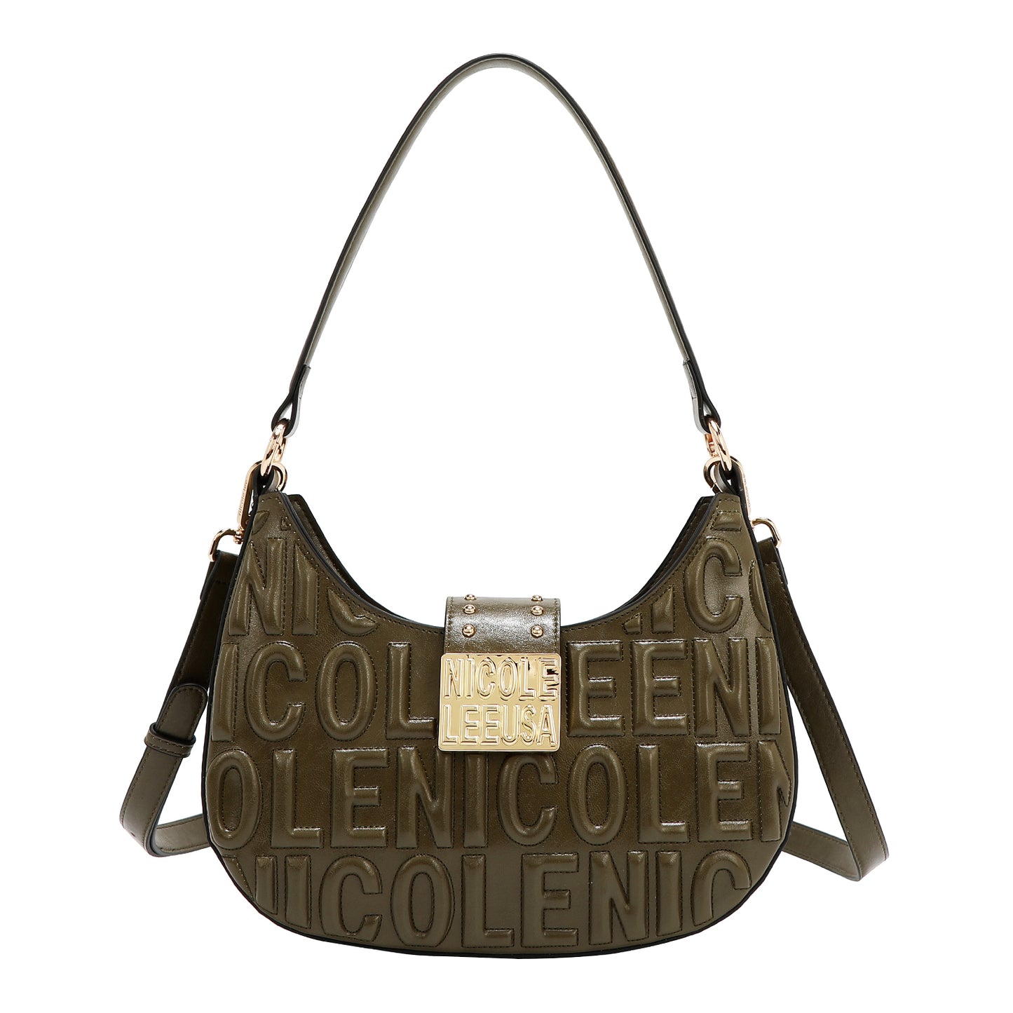 EMBOSSED LOGO SHOULDER BAG - EMB17454 BLACK / WHITE / OLIVE / WINE / BROWN