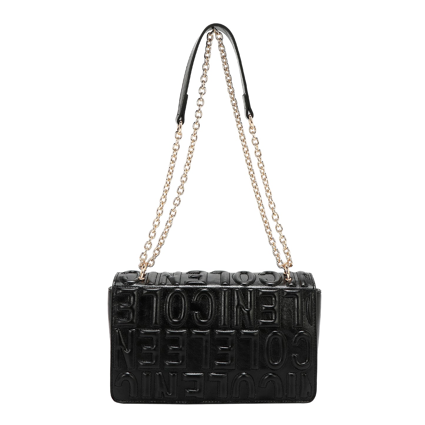 EMBOSSED LOGO CHAIN SHOULDER BAG -  EMB17455 BLACK  / WINE