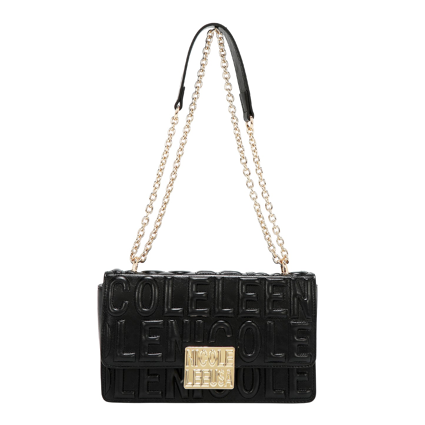 EMBOSSED LOGO CHAIN SHOULDER BAG -  EMB17455 BLACK  / WINE