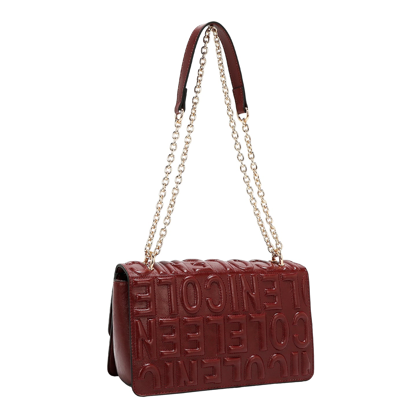 EMBOSSED LOGO CHAIN SHOULDER BAG -  EMB17455 BLACK  / WINE