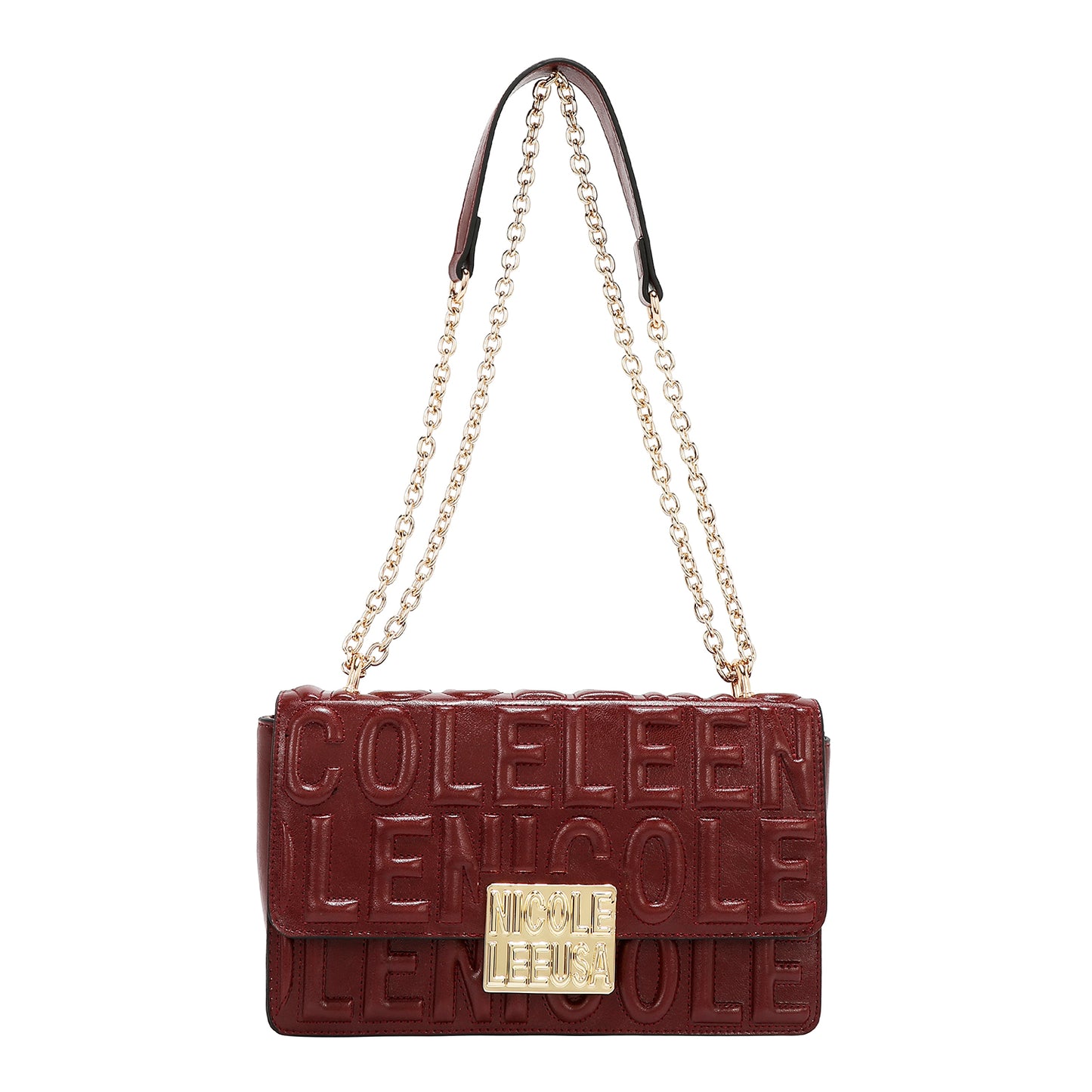EMBOSSED LOGO CHAIN SHOULDER BAG -  EMB17455 BLACK  / WINE