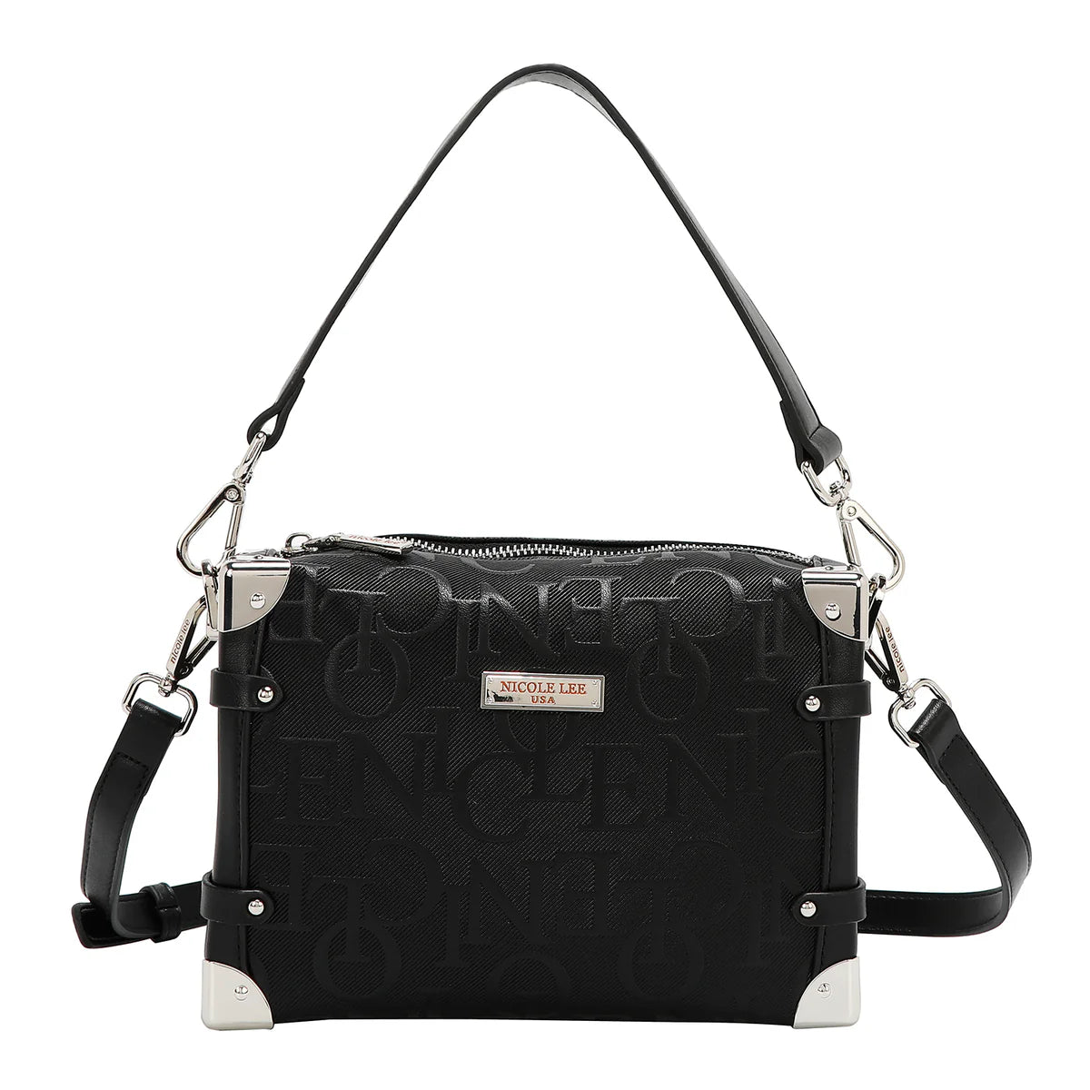 EMBOSSED ELEGANCE SQUARE SHOULDER BAG - BLACK / BURGUNDY / BROWN / CHAMPAGNE / OLIVE / PINK