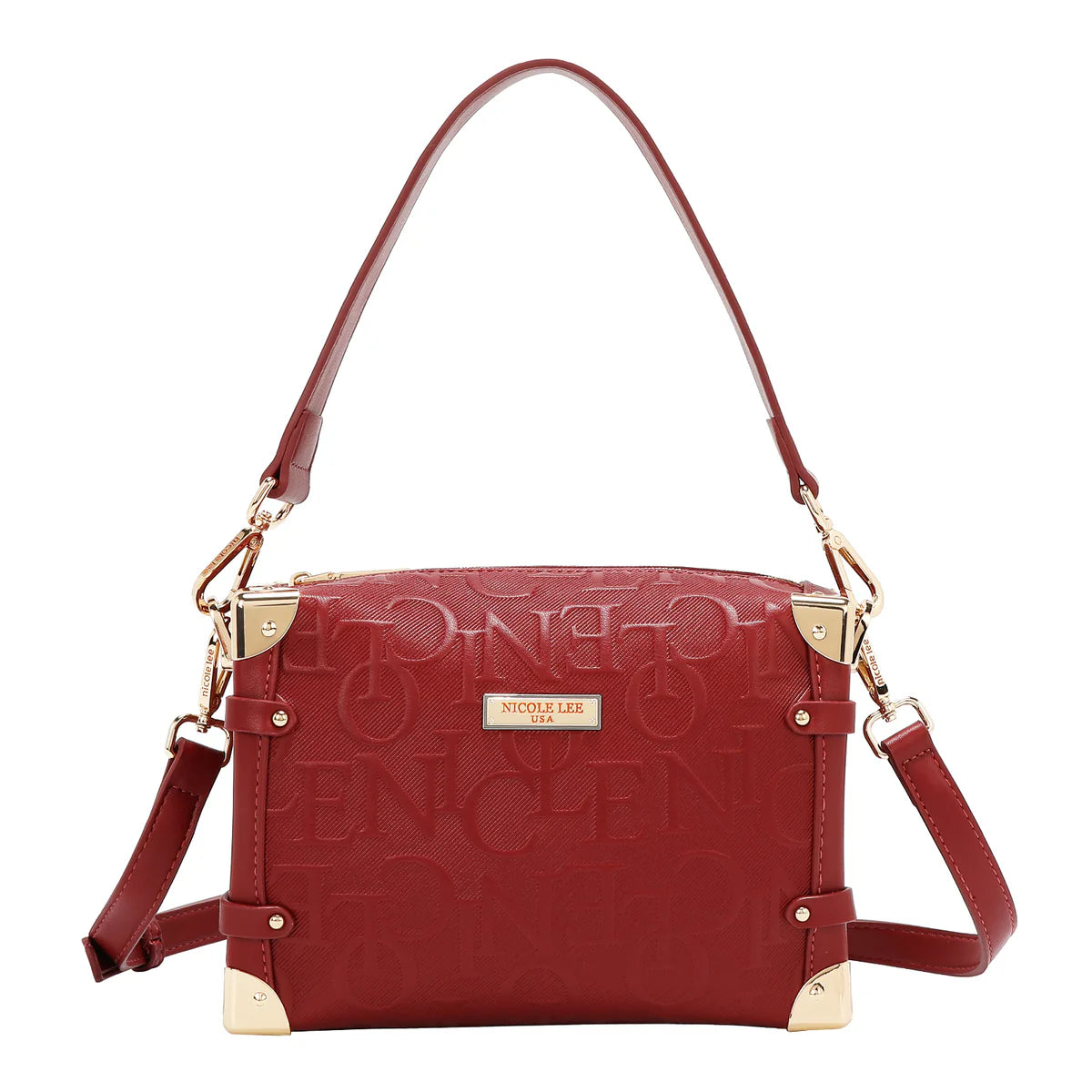 EMBOSSED ELEGANCE SQUARE SHOULDER BAG - BLACK / BURGUNDY / BROWN / CHAMPAGNE / OLIVE / PINK