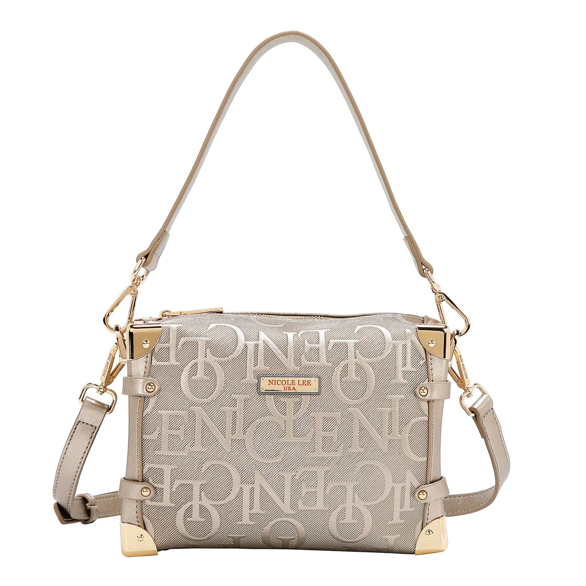 EMBOSSED ELEGANCE SQUARE SHOULDER BAG - BLACK / BURGUNDY / BROWN / CHAMPAGNE / OLIVE / PINK