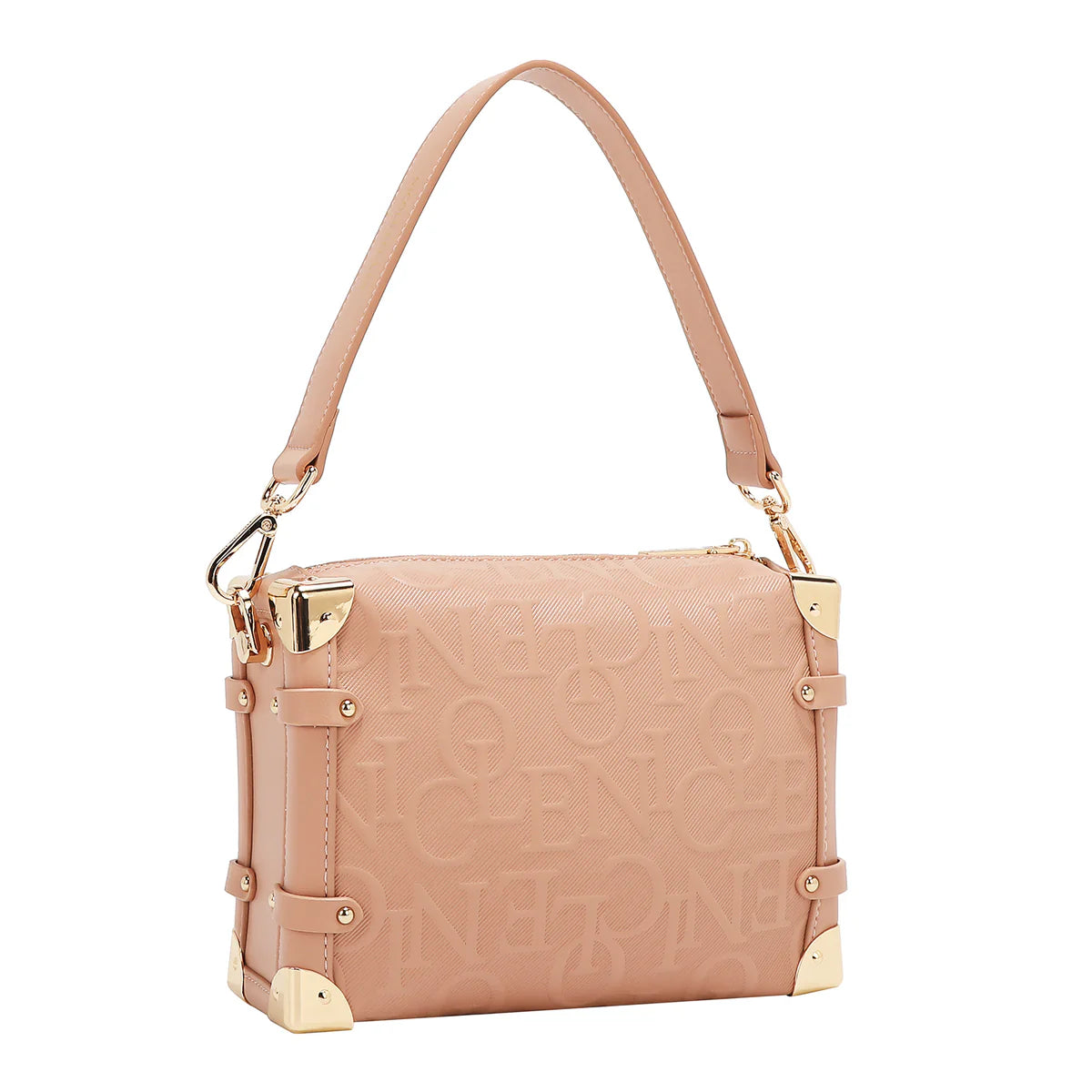 EMBOSSED ELEGANCE SQUARE SHOULDER BAG - BLACK / BURGUNDY / BROWN / CHAMPAGNE / OLIVE / PINK