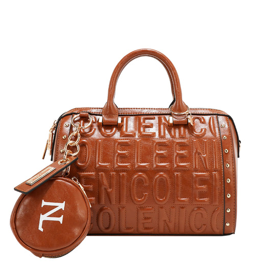 EMBOSSED LOGO BOSTON BAG - EMB17530 WINE / BROWN / OLIVE / WHITE