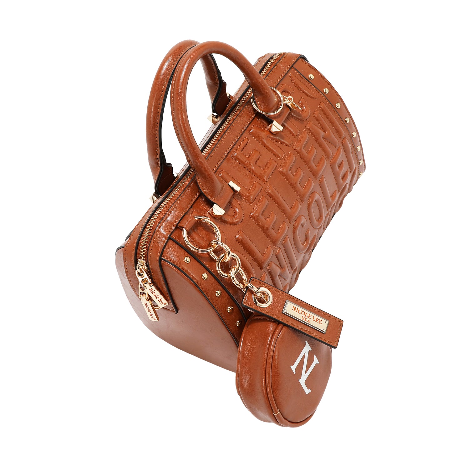 EMBOSSED LOGO BOSTON BAG - EMB17530 WINE / BROWN / OLIVE / WHITE