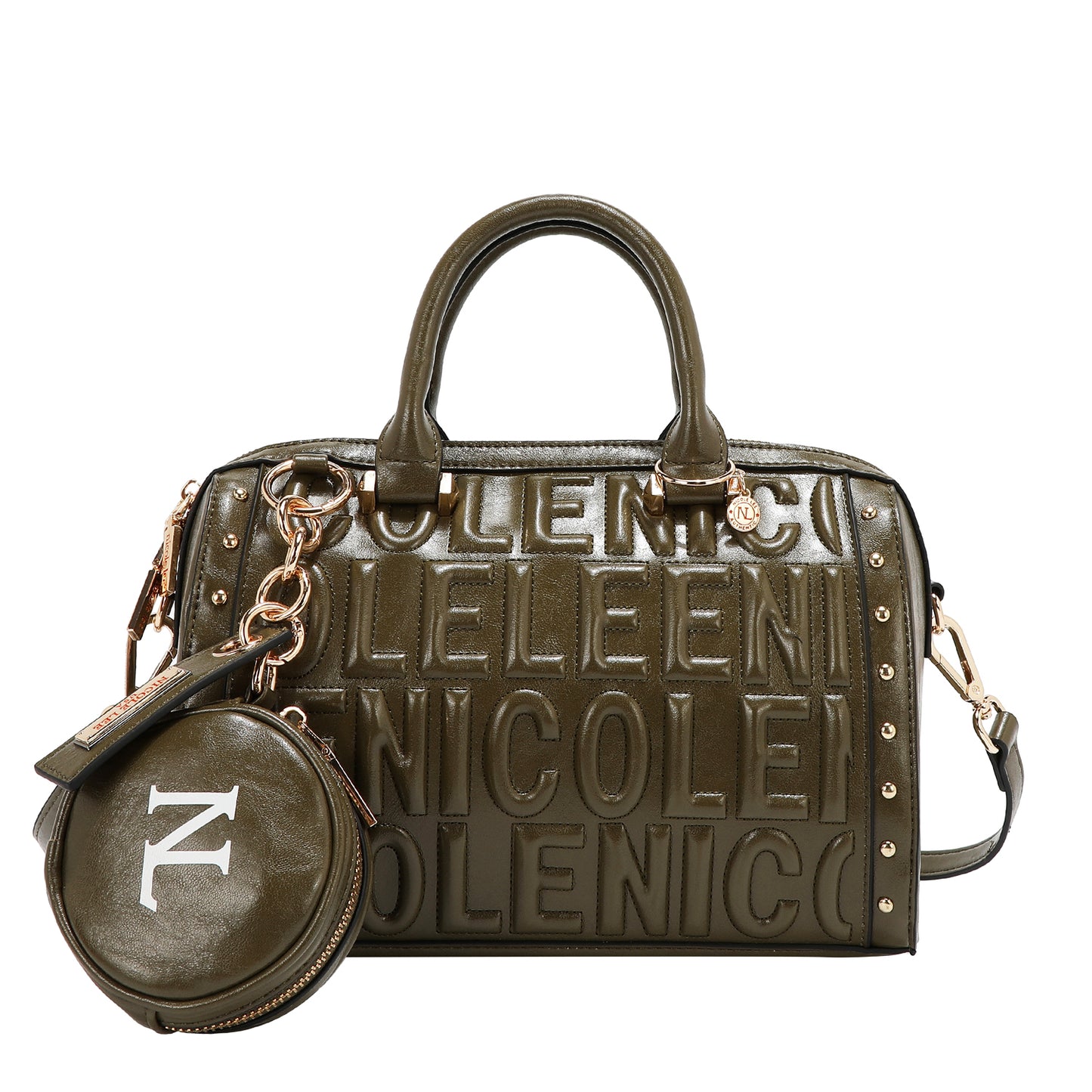 EMBOSSED LOGO BOSTON BAG - EMB17530 WINE / BROWN / OLIVE / WHITE