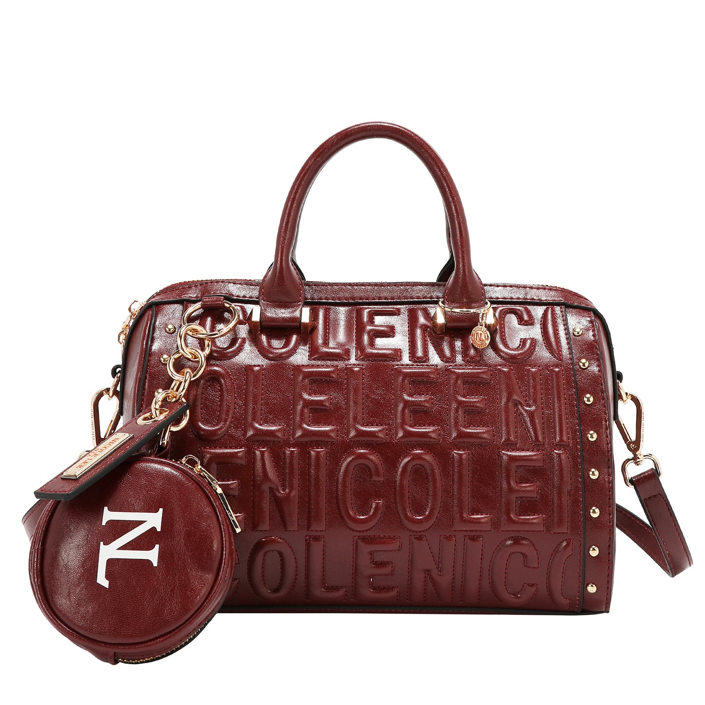 EMBOSSED LOGO BOSTON BAG - EMB17530 WINE / BROWN / OLIVE / WHITE