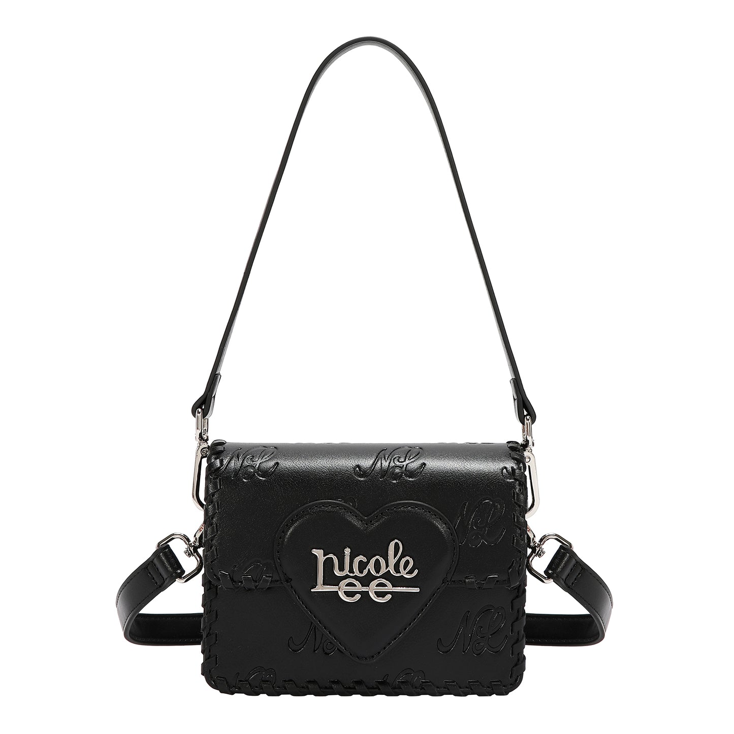 EMBOSSED NL CURVE SMALL SHOULDER BAG - EMB17669 BLACK / PINK / TAUPE/ WHITE
