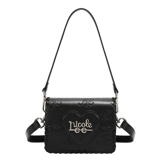 EMBOSSED NL CURVE SMALL SHOULDER BAG - EMB17669 BLACK / PINK / TAUPE/ WHITE