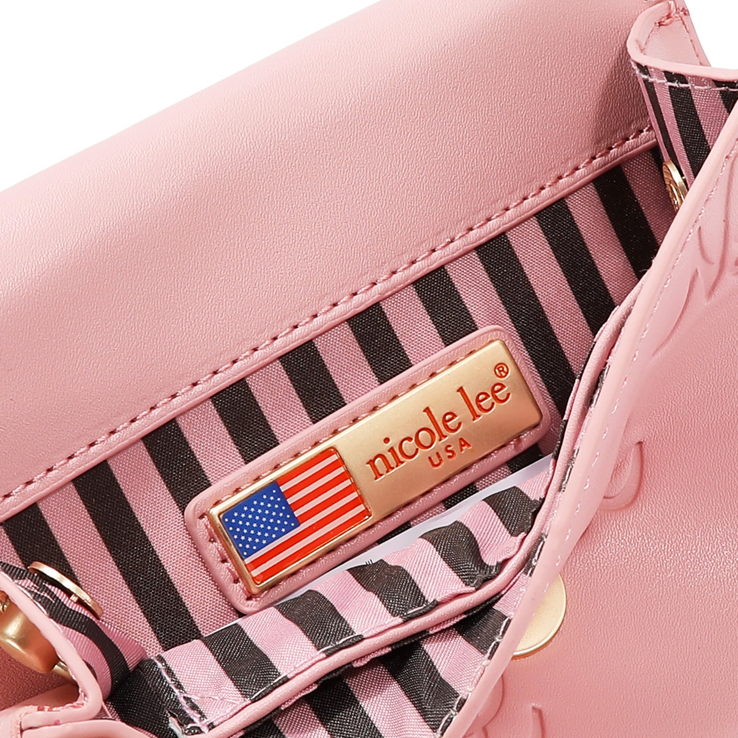 EMBOSSED NL CURVE SMALL SHOULDER BAG - EMB17669 BLACK / PINK / TAUPE/ WHITE