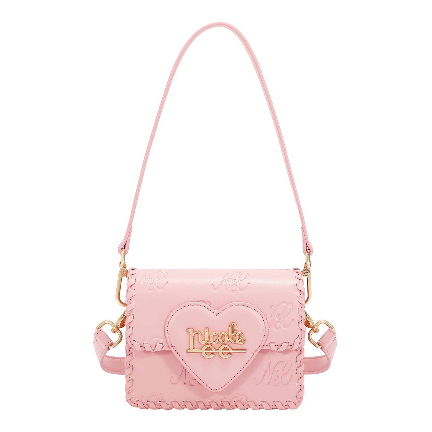 EMBOSSED NL CURVE SMALL SHOULDER BAG - EMB17669 BLACK / PINK / TAUPE/ WHITE
