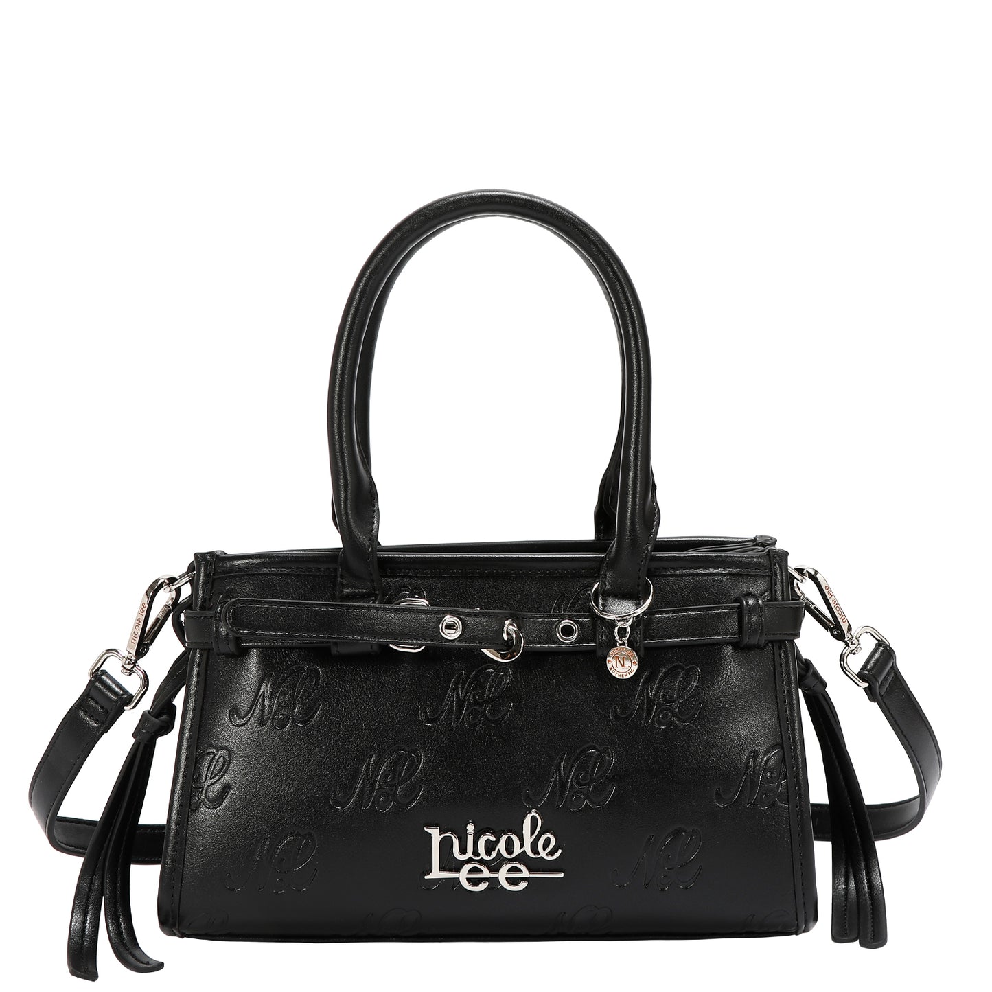 EMBOSSED NL CURVE SMALL TOTE BAG -  EMB17671 BLACK / PINK / TAUPE/ SILVER
