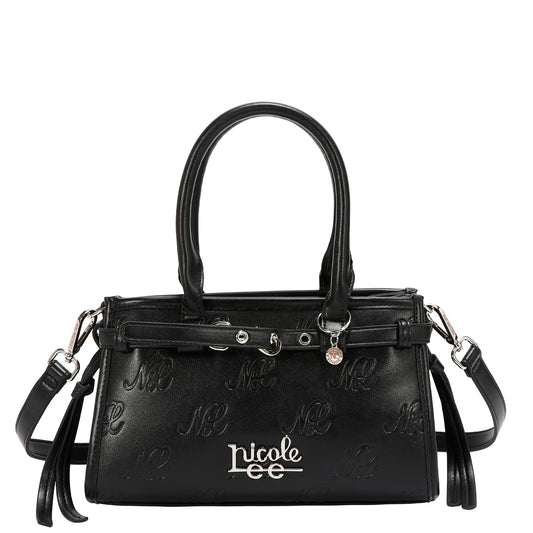 EMBOSSED NL CURVE SMALL TOTE BAG -  EMB17671 BLACK / PINK / TAUPE/ SILVER