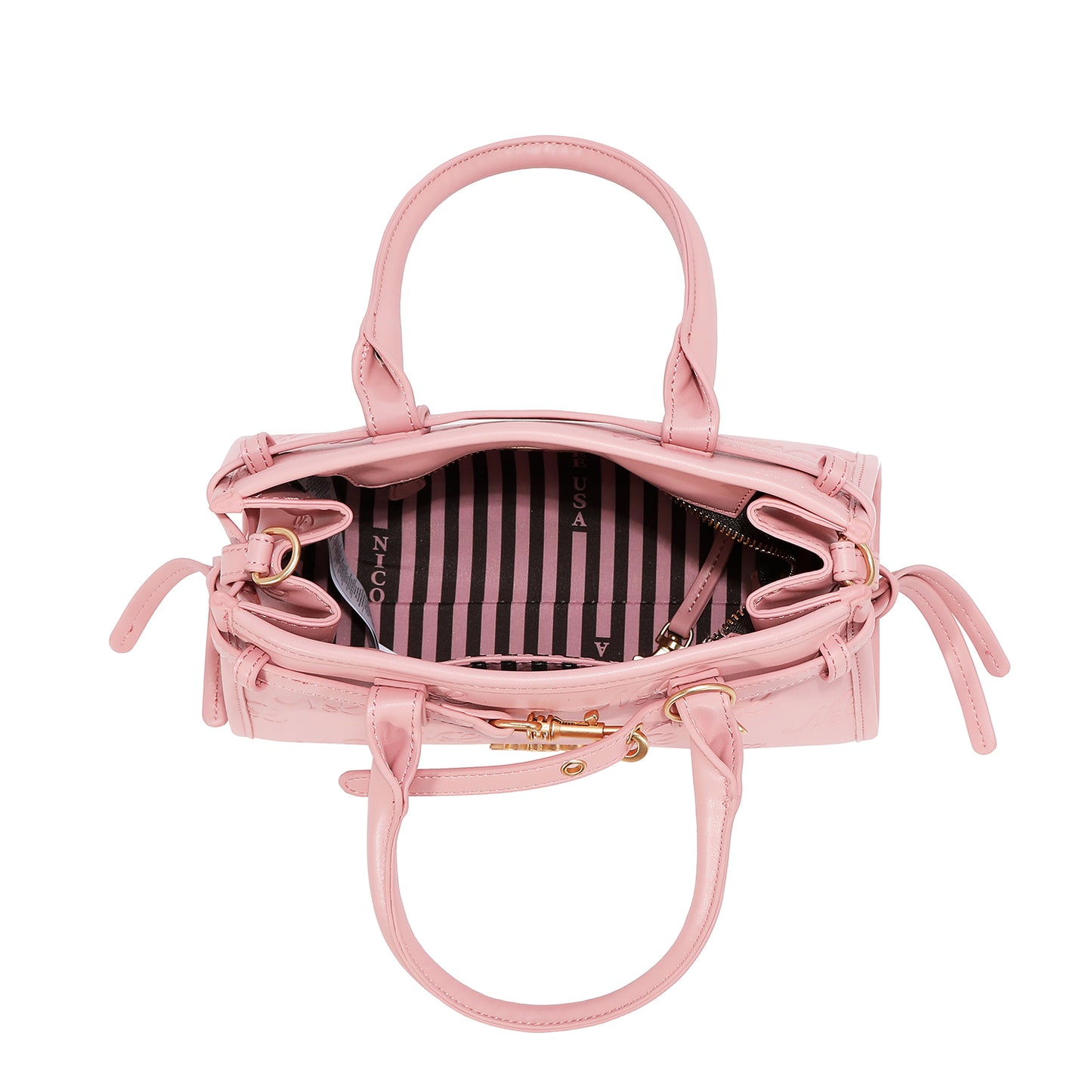 EMBOSSED NL CURVE SMALL TOTE BAG -  EMB17671 BLACK / PINK / TAUPE/ SILVER