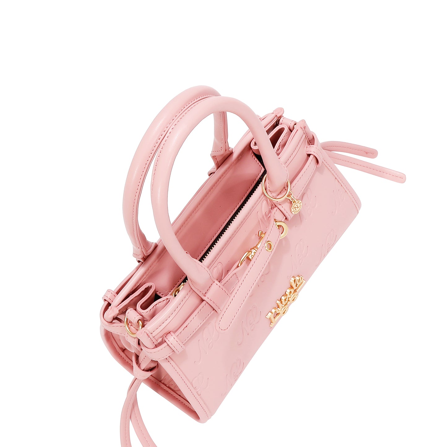 EMBOSSED NL CURVE SMALL TOTE BAG -  EMB17671 BLACK / PINK / TAUPE/ SILVER