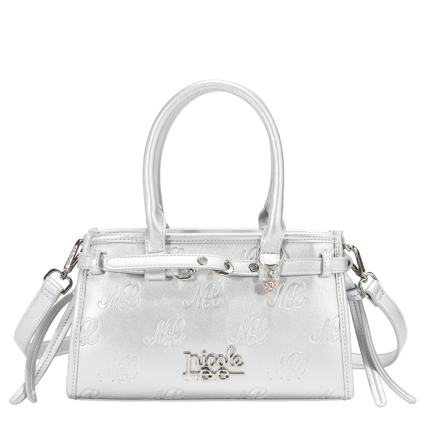 EMBOSSED NL CURVE SMALL TOTE BAG -  EMB17671 BLACK / PINK / TAUPE/ SILVER