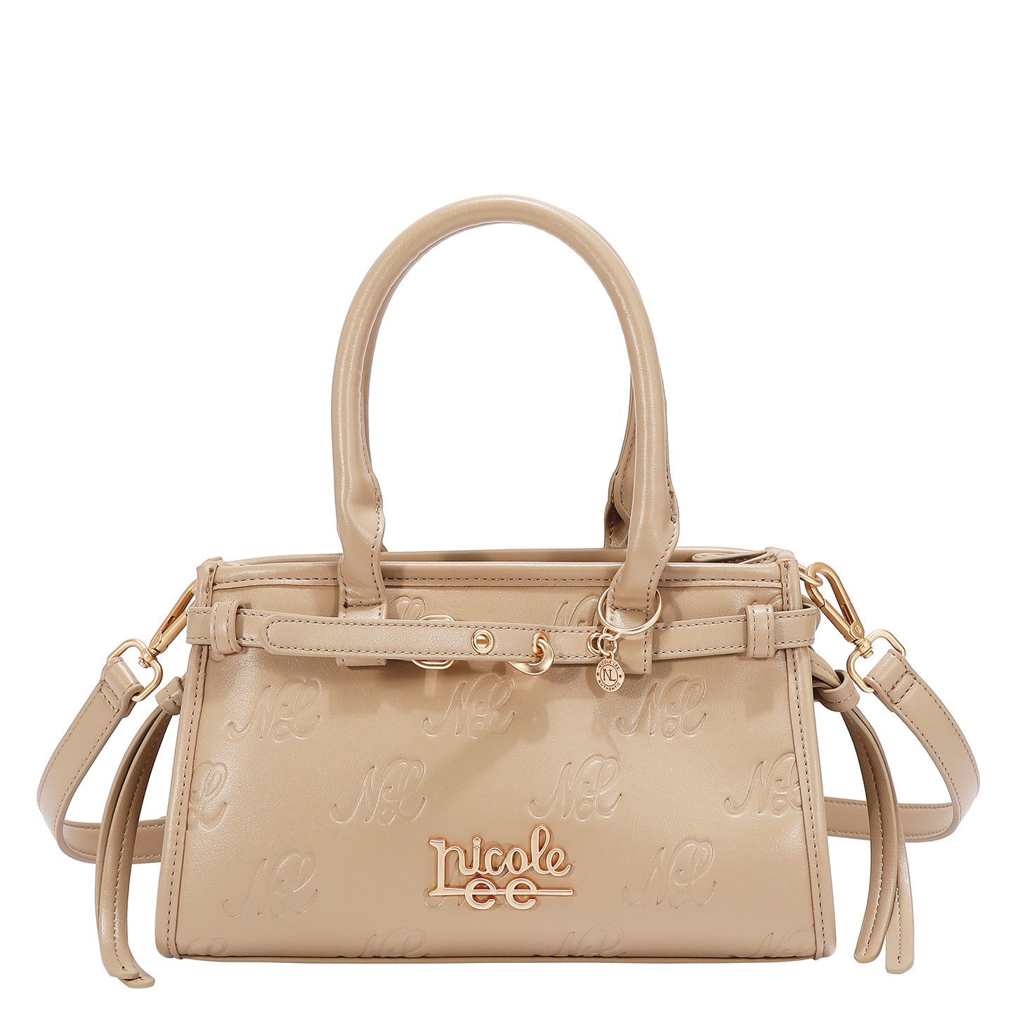 EMBOSSED NL CURVE SMALL TOTE BAG -  EMB17671 BLACK / PINK / TAUPE/ SILVER