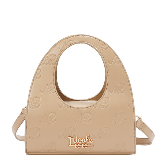 EMBOSSED NL CURVE HANDBAG - EMB17673 TAUPE