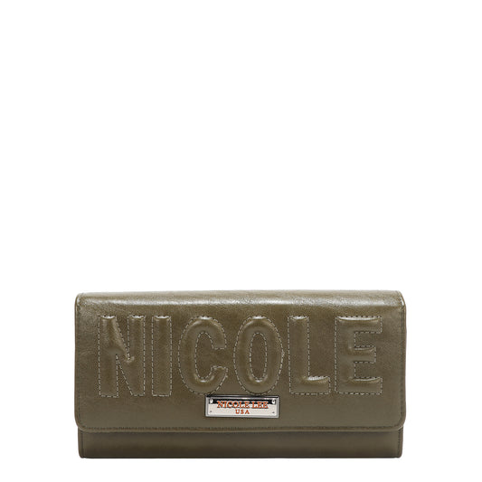 EMBOSSED LOGO TRIFOLD WALLET - EMB7973 BROWN / OLIVE / WINE